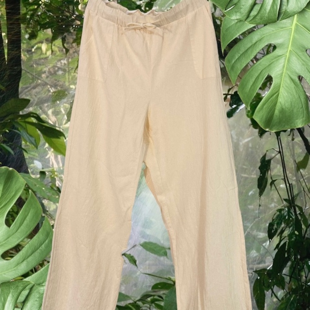 NEW! Casual linen blend casual pants. Elastic waist / pockets